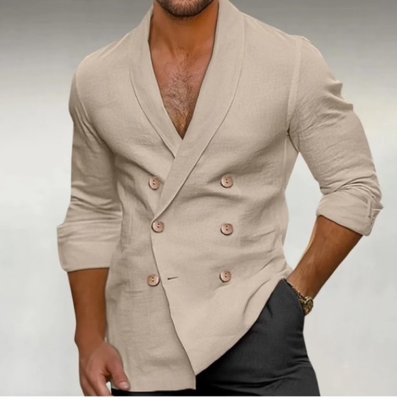 Other - Beige Cotton and Linen Double-Breasted shirt
